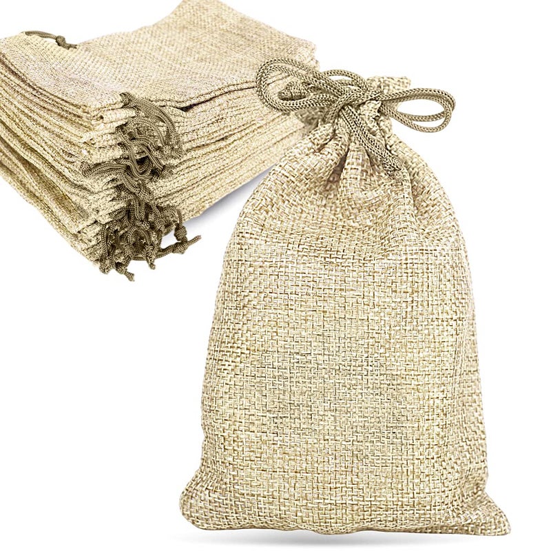 LYSXP 50PCS Burlap Bags with Drawstringï¼Œ4x6 Inch Cream color Drawstring Gift Bag Jewelry Pouches for Wedding Party Favors, DIY Craft - Image 1